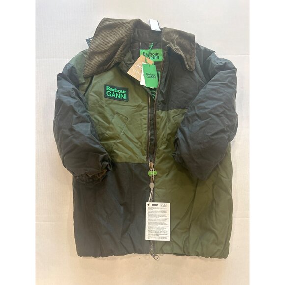 BARBOUR x Ganni Tartan Waxed Cotton Bomber Jacket Green Size UK 6 US 2 - Picture 4 of 9